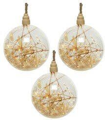 Lumineo 3x stuks verlichte glazen kerstballen met 30 lampjes koper warm wit 14 cm Decoratie kerstballen met licht kerstverlichting figuur