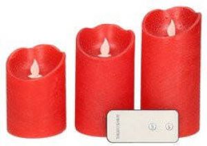 Lumineo Kaarsen set van 3x stuks led stompkaarsen rood met afstandsbediening Woondecoratie Elektrische kaarsen LED kaarsen