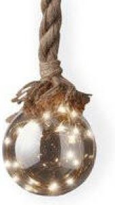 Lumineo Kerstverlichting kerstbal glas aan touw 15 LED 10 cm kerstverlichting figuur