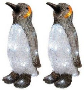Lumineo Set van 2x stuks kerstverlichting pinguin met LED licht 33 cm kerstverlichting figuur