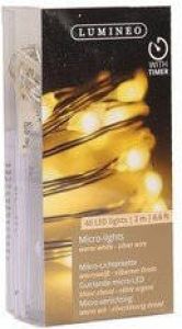 Lumineo Timer draadverlichting zilverdraad 40 warm witte lampjes -195 cm Lichtsnoeren
