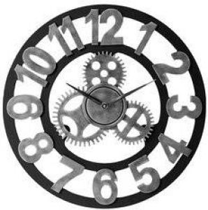 LW Collection Wandklok Levi grijs cijfers 60cm Wandklok met tandwielen Industriële wandklok stil uurwerk