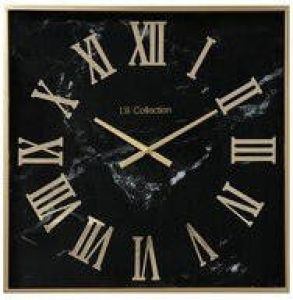 LW Collection Wandklok Malia Zwart goud marmer 60cm Wandklok romeinse cijfers Industriële wandklok stil uurwerk