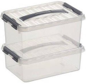 Merkloos 2x Stapelbare opberg boxen opbergdozen set 4 en 6 liter 30 cm kunststof Opslagbox Opbergbak kunststof transparant zilver Opbergbox