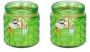 Merkloos 2x stuks citronella kaarsen tegen insecten in glazen pot 12 cm groen Anti-muggen insecten geurkaarsen - Thumbnail 2