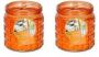 Merkloos 2x stuks citronella kaarsen tegen insecten in glazen pot 12 cm oranje- Anti-muggen insecten geurkaarsen - Thumbnail 2