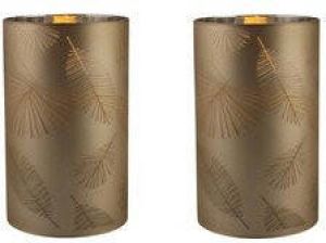 Merkloos 2x stuks luxe led kaarsen in goud bladeren glas D7 x H12 5 cm Woondecoratie Elektrische kaarsen LED kaarsen