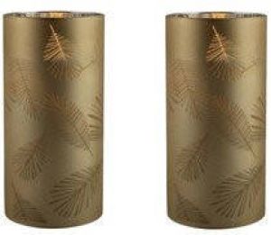 Merkloos 2x stuks luxe led kaarsen in goud bladeren glas D7 x H15 cm Woondecoratie Elektrische kaarsen LED kaarsen