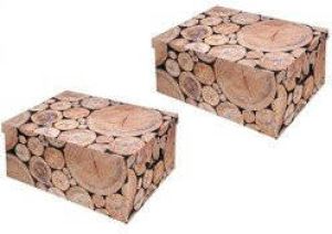 Merkloos 2x stuks opbergboxen opbergdozen boomstam motief 52 x 38 cm Kasten opbergers voor in huis Opbergbox