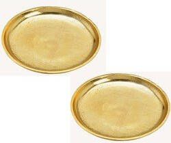 Merkloos 2x stuks ronde kaarsenborden kaarsenplateaus goud van metaal 20 x 2 cm Kaarsenplateaus