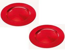 Merkloos 2x stuks ronde kaarsenborden kaarsenplateaus rood van kunststof 33 cm Kaarsenplateaus