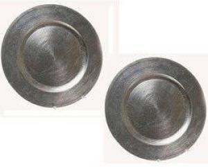 Merkloos 2x stuks ronde kaarsenborden kaarsenplateaus zilver van kunststof 33 cm Kaarsenplateaus