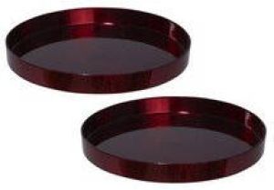 Merkloos 2x stuks ronde kunststof dienbladen kaarsenplateaus rood D27 cm Kaarsen dienbladen tafeldecoratie Kaarsenplateaus