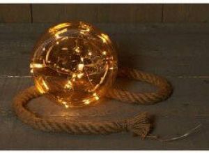 Merkloos 2x stuks verlichte glazen kerstballen aan touw met 15 lampjes goud warm wit 18 cm Decoratie kerstballen met licht kerstverlichting figuur