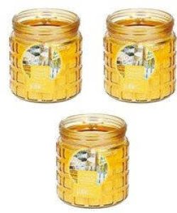 Merkloos 3x stuks citronella kaarsen tegen insecten in glazen pot 12 cm geel- Anti-muggen insecten geurkaarsen