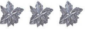 Merkloos 3x stuks decoratie bloemen kerststerren zilver glitter op clip 23 cm Decoratiebloemen kerstboomversiering Kunstbloemen