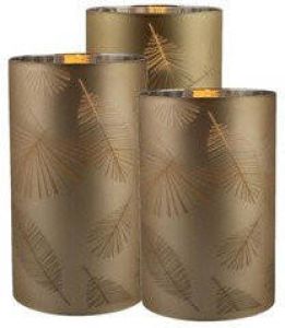 Merkloos 3x stuks luxe led kaarsen in goud bladeren glas H10 cm H12 5 cm en H15cm Kerstversiering LED kaarsen