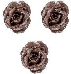 Merkloos 4x Oud roze roos met glitters op clip 7 cm kerstversiering Kunstbloemen