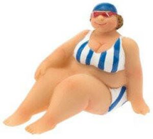 Merkloos Beeld dikke dame in blauw met witte bikini Decoratie beeldjes Woonaccessoires Beeldjes