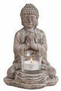 Merkloos Boeddha beeldje theelichthouders windlichten 19 cm Waxinelicht houders Boeddha beeldjes