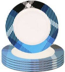 Merkloos Bord 10x kunststof wit blauw motief herbruikbaar 33 cm Kaarsenplateaus