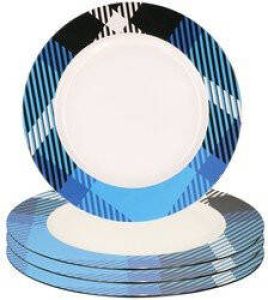 Merkloos Bord 6x kunststof wit blauw motief herbruikbaar 33 cm Kaarsenplateaus