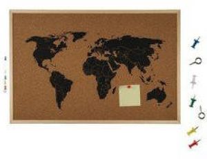 Merkloos Gadget cadeau Prikbord met wereldkaart 40 x 60 cm Reis wensen of belevenissen memos zetten Prikborden