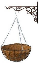 Merkloos Hanging basket 30 cm met ijzeren muurhaak en kokos inlegvel Complete hangmand set van gietijzer Plantenbakken