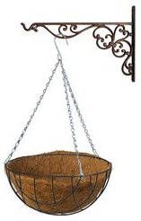 Merkloos Hanging basket 35 cm met ijzeren muurhaak en kokos inlegvel Complete hangmand set van gietijzer Plantenbakken