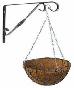 Merkloos Hanging basket 35 cm met klassieke muurhaak grijs en kokos inlegvel metaal complete hangmand set Plantenbakken