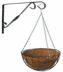 Merkloos Hanging basket groen met klassieke muurhaak grijs en kokos inlegvel metaaldraad complete hanging basket set Plantenbakken