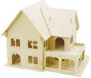 Merkloos Houten 3D bouwpakket huis met veranda 22 x 16 x 17 cm Hobbydozen