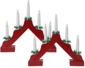 Merkloos Kaarsenbruggen 2x stuks LED verlichting rood 31 5 cm kunststof kerstverlichting figuur