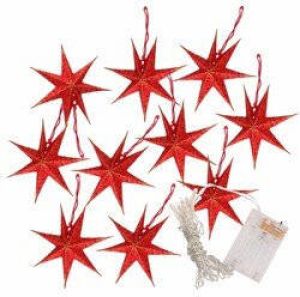 Merkloos Kerstverlichting op batterijen lichtsnoer met rode papieren sterren 250 cm Snoer met verlichte sterren verlichting Lichtsnoeren