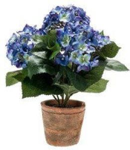 Merkloos Kunstplant Hortensia blauw in terracotta pot 37 cm Kamerplant blauwe Hortensia Kunstplanten