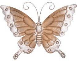 Merkloos Metalen vlinder lichtbruin brons 29 x 24 cm tuin decoratie Tuindecoratie vlinders Dierenbeelden hangdecoraties Tuinbeelden