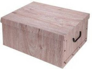 Merkloos Opbergdoos opberg box van karton met hout print bruin 37 x 30 x 16 cm Doos met deksel en handvatten Opbergbox