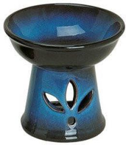Merkloos Ronde keramische geurbrander oliebrander blauw met zwart 13 cm Waxbrander Aromabrander Geurbranders Geuroliebranders Geurbranders
