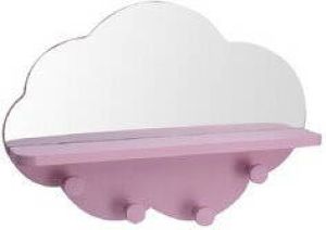 Merkloos Roze kapstok met spiegel wolk vorm 39 cm kinderkamer accessoires Babykamer kinderkamer accessoires Spiegels Kapstokken Wolken kapstok spiegel 2-in-1 Kapstokken