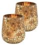 Merkloos Set van 2x stuks glazen design windlicht kaarsenhouder in de kleur mozaiek champagne goud met formaat 15 x 13 cm. Voor waxinelichtjes Waxinelichtjeshouders - Thumbnail 2
