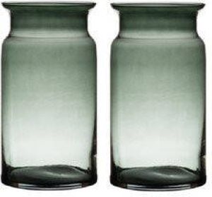 Merkloos Set van 2x stuks grijze transparante stijlvolle melkbus vaas vazen van glas 29 cm Bloemen boeketten vaas voor binnen gebruik Vazen
