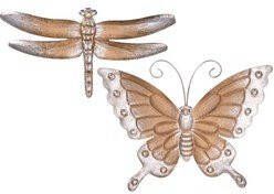 Merkloos Set van 2x stuks metalen vlinder en libelle lichtbruin brons 29 en 46 cm tuin decoratie Tuindecoratie libellen en vlinders Tuinbeelden