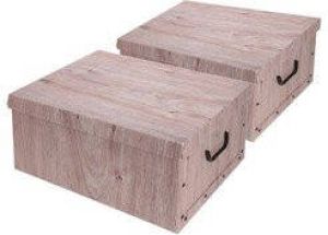 Merkloos Set van 2x stuks opbergdoos opberg box van karton met hout print bruin 37 x 30 x 16 cm Doos met deksel en handvatten Opbergbox