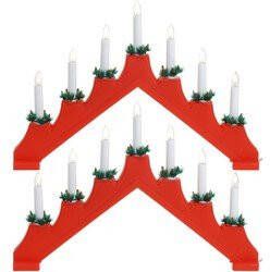 Merkloos Set van 2x stuks rode kaarsenbrug met 7 lampjes 41 x 30 cm Kerst verlichting Vensterbank decoratie kerstverlichting figuur