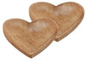 Merkloos Set van 2x stuks serveerplanken dienbladen hart hout 20 cm Hart dienbladenen van mangohout Plankenjes voor hapjes en kaarsen Dienbladen