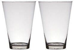 Merkloos Set van 2x stuks transparante home-basics Conische vaas vazen van glas 30 x 19 cm Bloemen takken vaas voor binnen gebruik Vazen