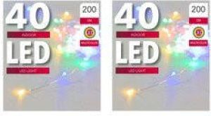 Merkloos Set van 2x stuks verlichting lichtdraad zilver 40 gekleurde lampjes op batterijen 200 cm Lichtsnoeren Kerstverlichting Lichtsnoeren