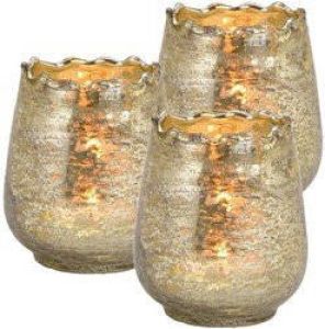 Merkloos Set van 3x stuks glazen design windlicht kaarsenhouder in de kleur champagne goud met formaat 8 x 9 x 8 cm. Voor waxinelichtjes Waxinelichtjeshouders