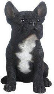 Merkloos Tuinbeeld Franse Bulldog hond zwart 29 cm Tuin decoratie dieren beelden Beeldjes