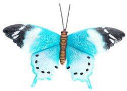 Merkloos Tuindecoratie vlinder van metaal blauw zwart 37 cm Metalen schutting decoratie vlinders Dierenbeelden tuindecoratie
